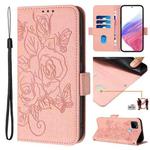 For Realme C21Y Embossed Rose RFID Anti-theft Leather Phone Case(Pink)