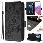 For Realme 10T 5G / 10s 5G / 9i 5G Indian Embossed Rose RFID Anti-theft Leather Phone Case(Black)