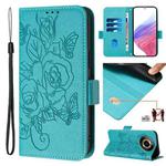 For Realme 11 4G Global Embossed Rose RFID Anti-theft Leather Phone Case(Light Blue)