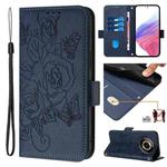 For Realme 11 4G Global Embossed Rose RFID Anti-theft Leather Phone Case(Dark Blue)