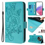 For Realme Narzo 60 Pro Embossed Rose RFID Anti-theft Leather Phone Case(Light Blue)