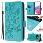 For Realme 12 Pro 5G / 12 Pro+ 5G Embossed Rose RFID Anti-theft Leather Phone Case(Light Blue)