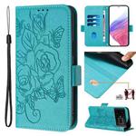For Realme GT 5G / GT Neo 5G Embossed Rose RFID Anti-theft Leather Phone Case(Light Blue)
