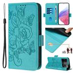 For Realme GT3 5G / GT Neo 5 240W Embossed Rose RFID Anti-theft Leather Phone Case(Light Blue)
