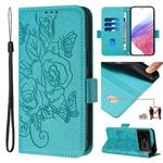 For Realme GT5 5G / GT5 5G 240W Embossed Rose RFID Anti-theft Leather Phone Case(Light Blue)