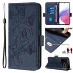 For Realme GT5 5G / GT5 5G 240W Embossed Rose RFID Anti-theft Leather Phone Case(Dark Blue)