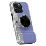 For iPhone 15 Pro Max 3D Retro Bluetooth Camera Magsafe Mirror Phone Case(Purple Blue)