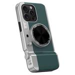 For iPhone 15 Pro Max 3D Retro Bluetooth Camera Magsafe Mirror Phone Case(Dark Green)
