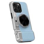 For iPhone 15 Pro 3D Retro Bluetooth Camera Magsafe Mirror Phone Case(Light Blue)