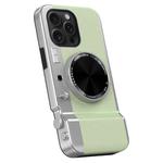 For iPhone 15 Pro 3D Retro Bluetooth Camera Magsafe Mirror Phone Case(Light Green)