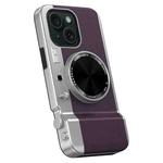 For iPhone 15 3D Retro Bluetooth Camera Magsafe Mirror Phone Case(Dark Purple)