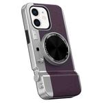 For iPhone 12 3D Retro Bluetooth Camera Magsafe Mirror Phone Case(Dark Purple)
