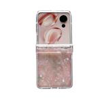 For Honor Magic V Flip Three-piece Set Pearlescent Shell Texture Phone Case(Pink Green)