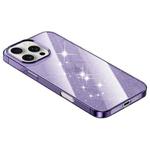 For iPhone 15 Pro Max Electroplated PC Hybrid Glitter Glass Phone Case(Purple)