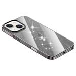 For iPhone 15 Electroplated PC Hybrid Glitter Glass Phone Case(Black)