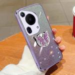 For Huawei Pura 70 Ultra Plated Gradient Glitter Butterfly Holder TPU Phone Case(Purple)