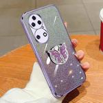 For Huawei P50 Plated Gradient Glitter Butterfly Holder TPU Phone Case(Purple)