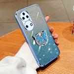 For Huawei P50 Plated Gradient Glitter Butterfly Holder TPU Phone Case(Sierra Blue)