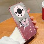 For Huawei Mate 60 Pro Plated Gradient Glitter Butterfly Holder TPU Phone Case(Pink)