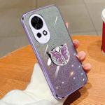 For Huawei nova 12 Pro Plated Gradient Glitter Butterfly Holder TPU Phone Case(Purple)
