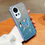 For Huawei nova 12 Pro Plated Gradient Glitter Butterfly Holder TPU Phone Case(Sierra Blue)