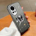 For Huawei nova 12 Pro Plated Gradient Glitter Butterfly Holder TPU Phone Case(Black)