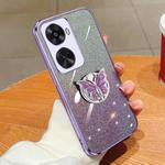 For Huawei nova 11 SE Plated Gradient Glitter Butterfly Holder TPU Phone Case(Purple)