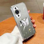 For Huawei nova 11 Plated Gradient Glitter Butterfly Holder TPU Phone Case(Silver)