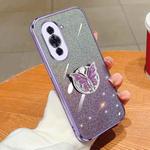 For Huawei nova 10 Pro Plated Gradient Glitter Butterfly Holder TPU Phone Case(Purple)