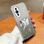 For Huawei nova 10 Pro Plated Gradient Glitter Butterfly Holder TPU Phone Case(Silver)