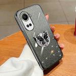 For Huawei nova 10 SE Plated Gradient Glitter Butterfly Holder TPU Phone Case(Black)