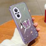 For Huawei nova 9 SE Plated Gradient Glitter Butterfly Holder TPU Phone Case(Purple)