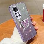 For Huawei nova 8 Pro Plated Gradient Glitter Butterfly Holder TPU Phone Case(Purple)