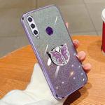 For Huawei Y6p Plated Gradient Glitter Butterfly Holder TPU Phone Case(Purple)