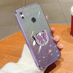 For Huawei Y7 2019 Plated Gradient Glitter Butterfly Holder TPU Phone Case(Purple)