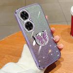 For Huawei Maimang 20 Plated Gradient Glitter Butterfly Holder TPU Phone Case(Purple)