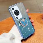 For Huawei Enjoy 70 Plated Gradient Glitter Butterfly Holder TPU Phone Case(Sierra Blue)