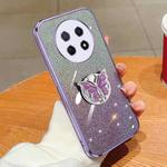 For Huawei Enjoy 60X Plated Gradient Glitter Butterfly Holder TPU Phone Case(Purple)
