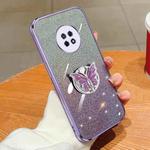 For Huawei Enjoy 20 Plus Plated Gradient Glitter Butterfly Holder TPU Phone Case(Purple)