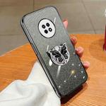 For Huawei Enjoy 20 Plus Plated Gradient Glitter Butterfly Holder TPU Phone Case(Black)