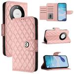 For Huawei Mate 60 Pro / 60 Pro+ Rhombic Texture Flip Leather Phone Case with Lanyard(Coral Pink)