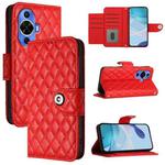 For Huawei nova 12s Rhombic Texture Flip Leather Phone Case with Lanyard(Red)