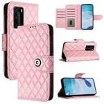 For Huawei P40 Pro Rhombic Texture Flip Leather Phone Case with Lanyard(Pink)