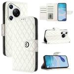 For Huawei Pura 70 Rhombic Texture Flip Leather Phone Case with Lanyard(White)