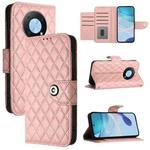 For Huawei Enjoy 50 Pro / nova Y90 Rhombic Texture Flip Leather Phone Case with Lanyard(Coral Pink)