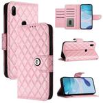 For Huawei Enjoy 10 Plus Rhombic Texture Flip Leather Phone Case with Lanyard(Pink)