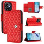 For Huawei Enjoy 80s 4G Rhombic Texture Flip Leather Phone Case with Lanyard(Red)