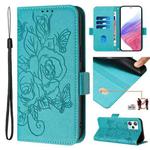 For Blackview A53 Embossed Rose RFID Anti-theft Leather Phone Case(Light Blue)