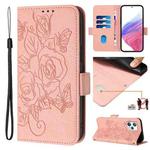 For Blackview A53 Embossed Rose RFID Anti-theft Leather Phone Case(Pink)