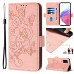 For BLU View Speed 5G B1550VL Embossed Rose RFID Anti-theft Leather Phone Case(Pink)